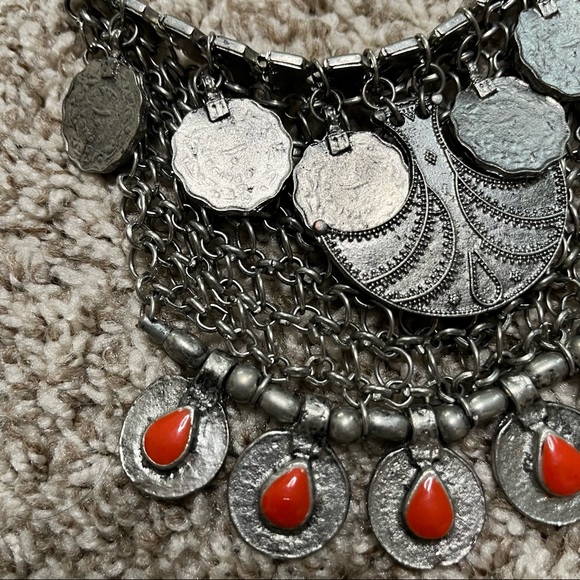 Bohemian Tassel Coins Pendant Silver Chain Choker Necklace - Picture 3 of 8